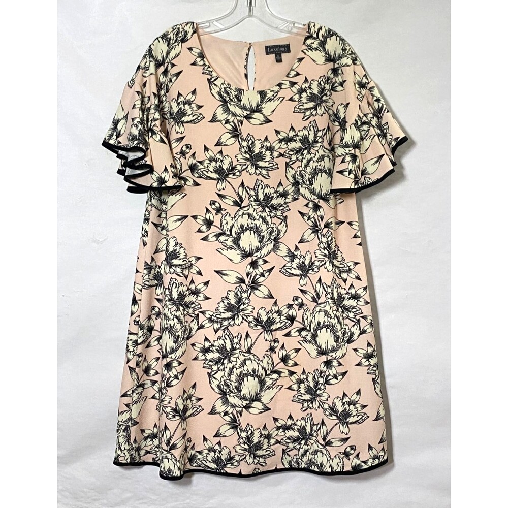 Luxology Floral A-Line Dress Women Size 6 Multicolor Lined Flutter Sleeve Read
